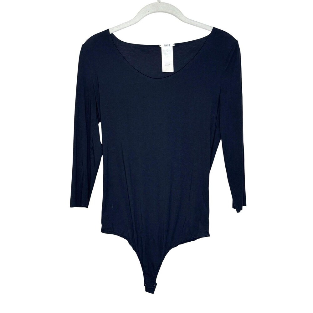 Wolford Bodysuit Womens Medium Black Stretch Jersey Long Sleeve Scoop Neck Top